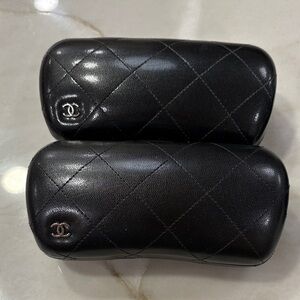 SET OF 2 Chanel Black Quilted Leather Eyeglass Case with CC Logo